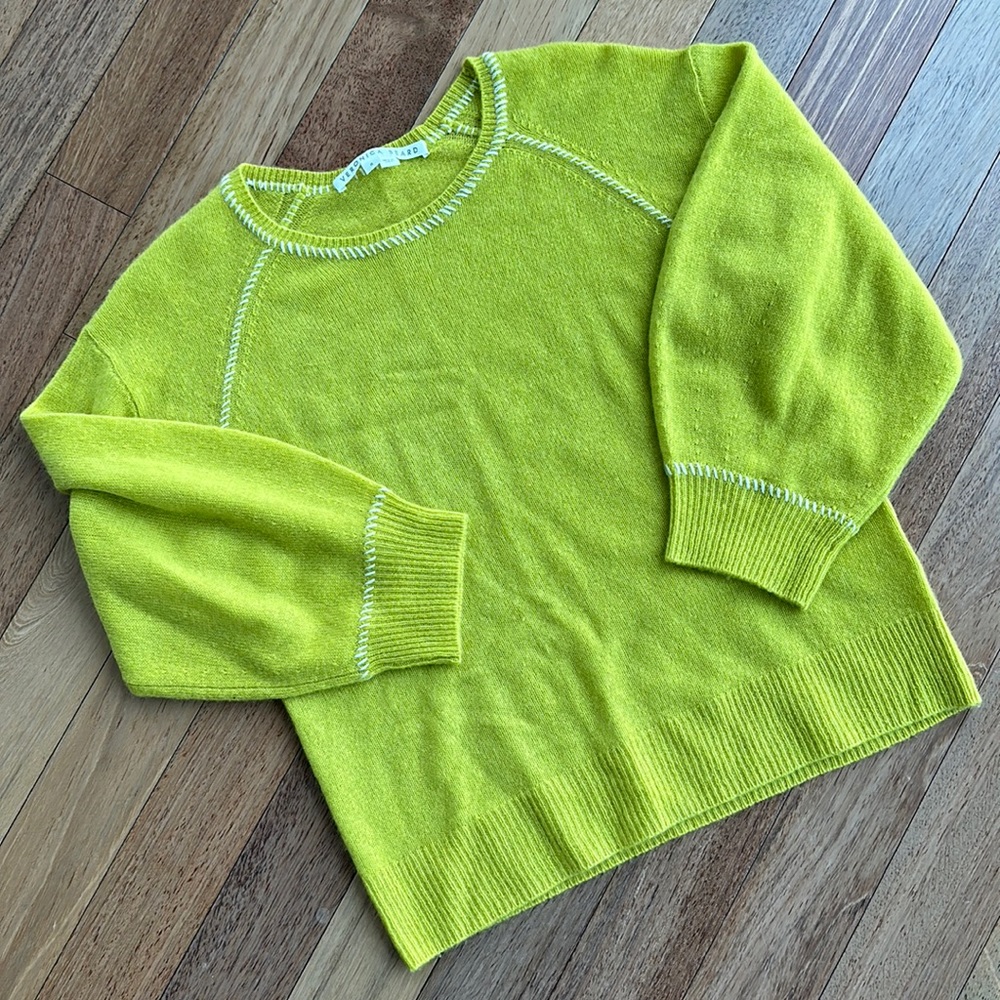 Veronica Beard Neon Lime Green Crewneck Sweater